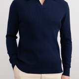 Blue Striped Open Polo Shirt