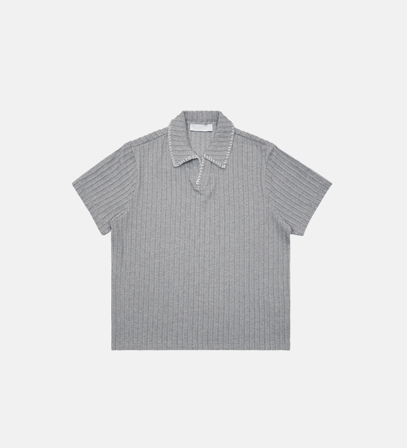 Ribbed Knit Polo Shirt