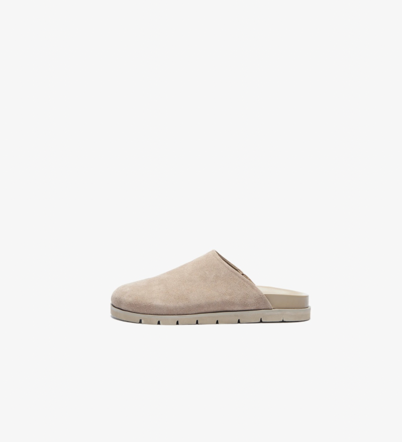 Suede slip on sandals